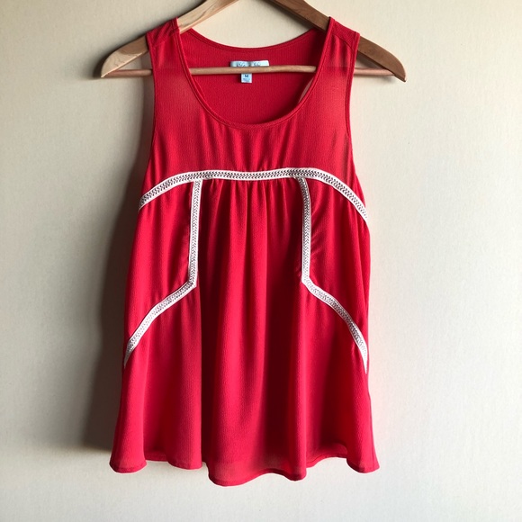 She and Sky Tops - She + Sky silk blend flowy red tank top